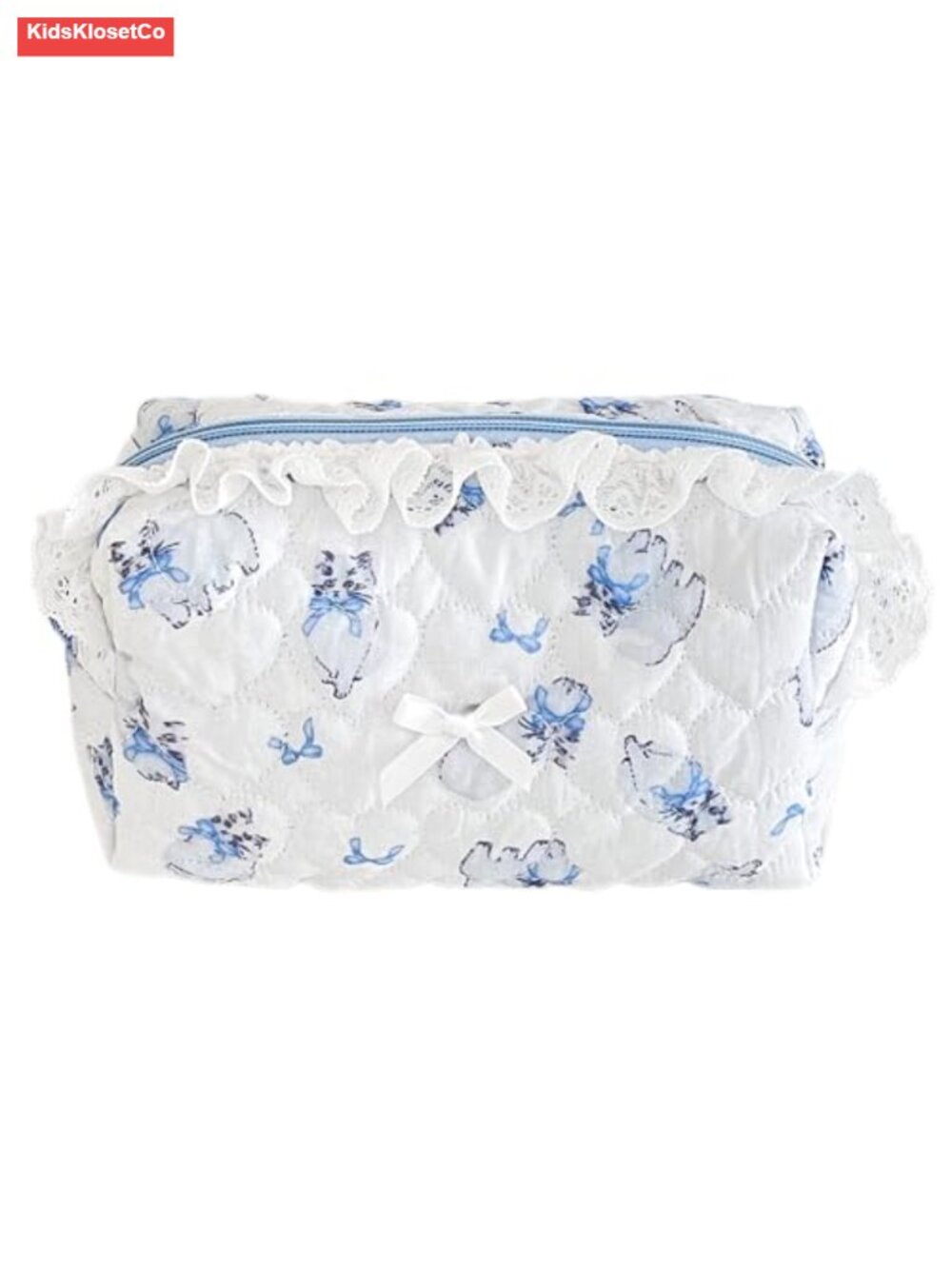Quilted Makeup Bag Cosmetic Pouch Cute Bow Floral Travel Organizer Toiletry Bag